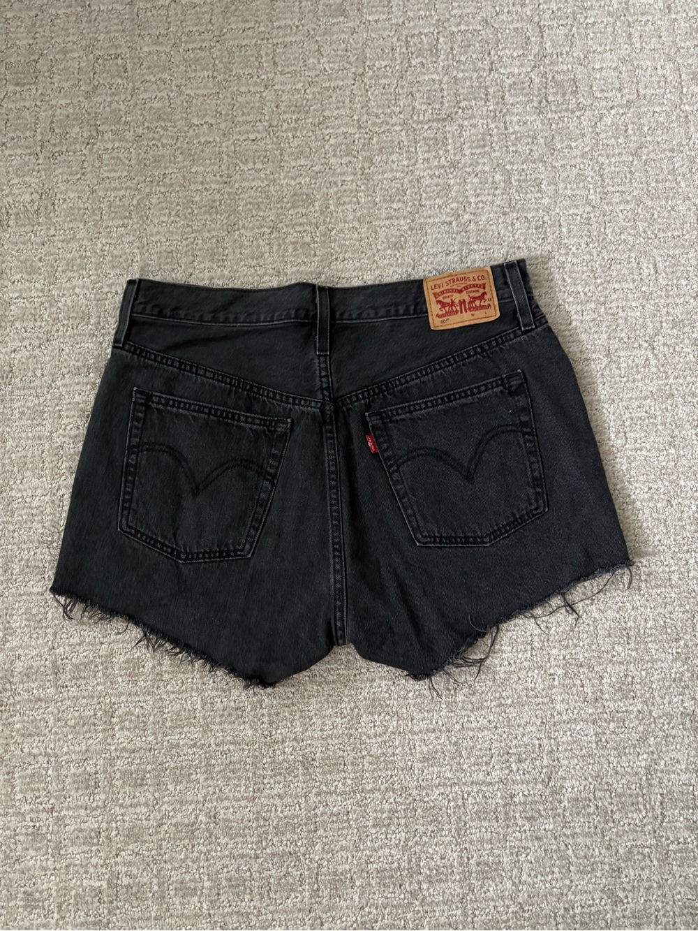 Levi's 501 Black Denim Frayed Hem Cutoff Shorts